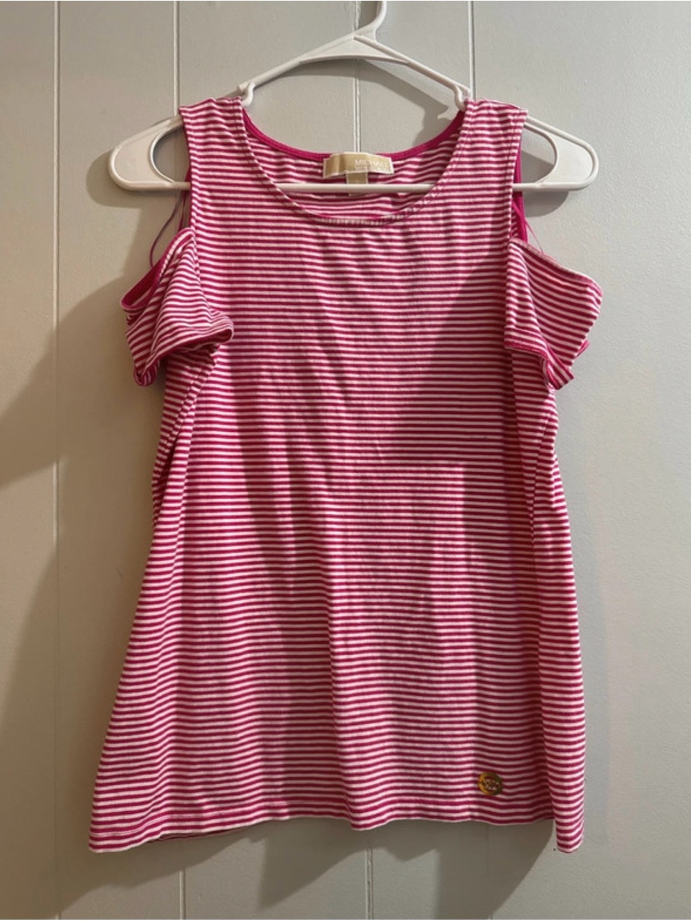 Michael Kors Pink & White Striped Cold-Shoulder Top